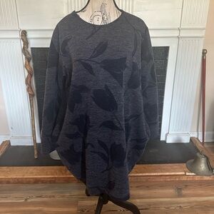 Made in Italy Lagenlook Oversized Leaf Print Tunic Sweater Art Wear Large Artsy
